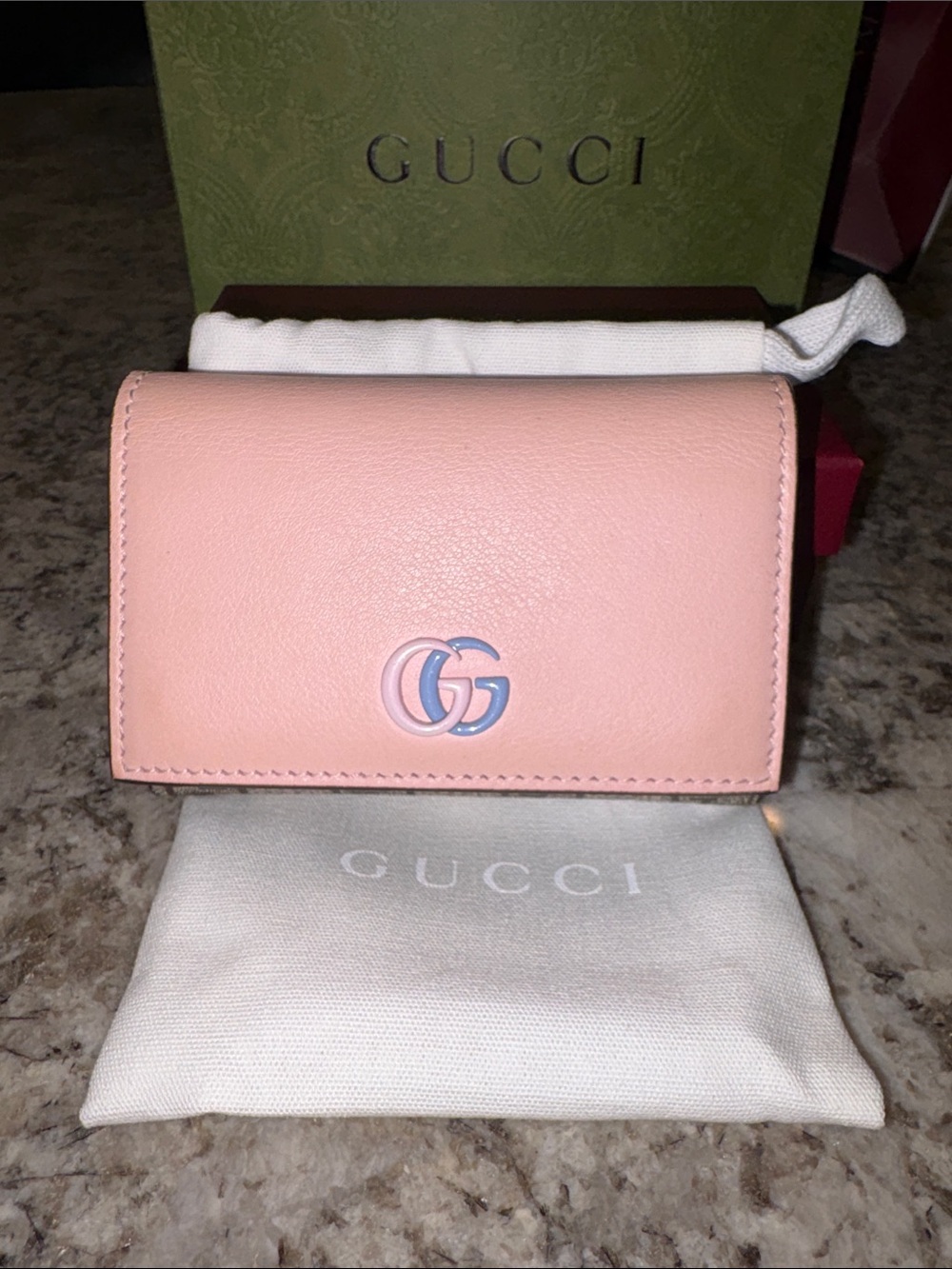Gucci Blush Pink GG Leather Card Holder